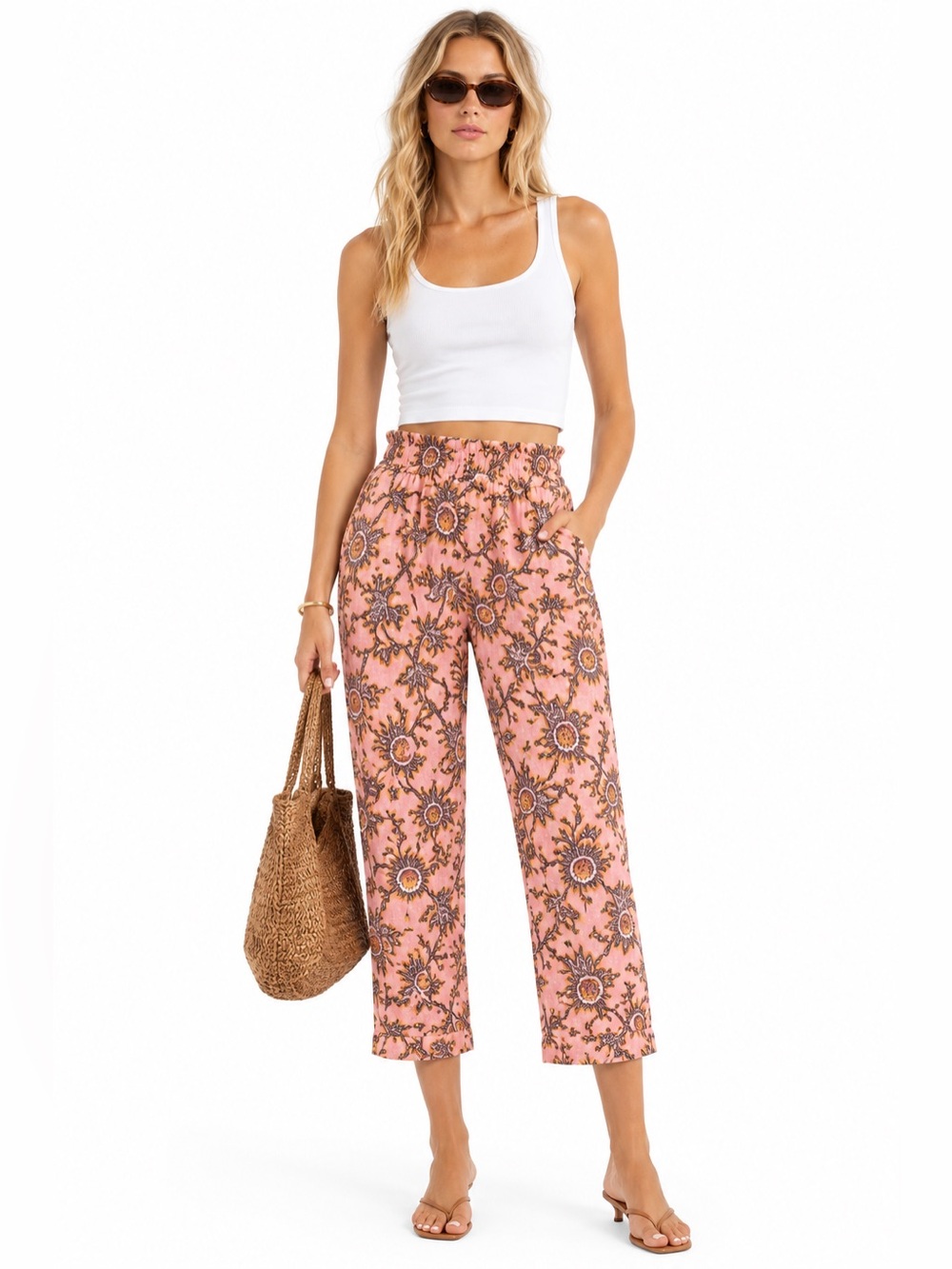 A.L.C. Henry Print Linen Pants pink pattern